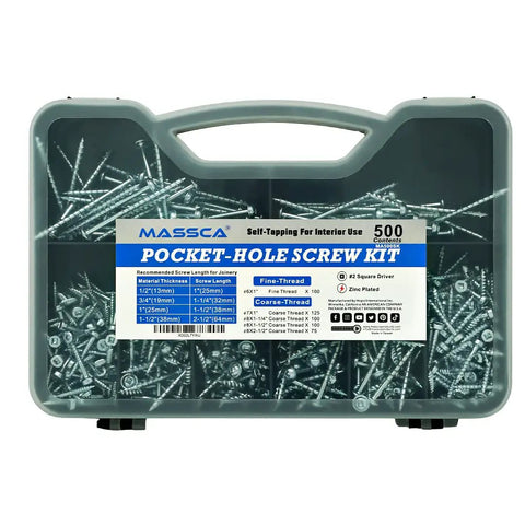 Pocket Hole Screws Set 500 Piece Assortment Pro Grade Bulk Pack In Plastic Storage Box For Woodworking Heavy Duty Zinc Plated