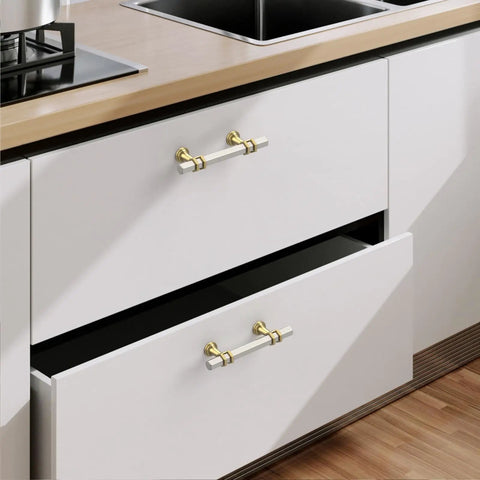 Kitchen drawer with 10 Pack 3 Inch Cabinet Pulls in Brushed Satin Nickel and Gold Two Tone Finish, 4.6 Inch Overall Length
