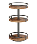 3-Tier Lazy Susan Organizer With Rotating Turntable Spice Rack, rustic brown and black finish, vertical storage, side view