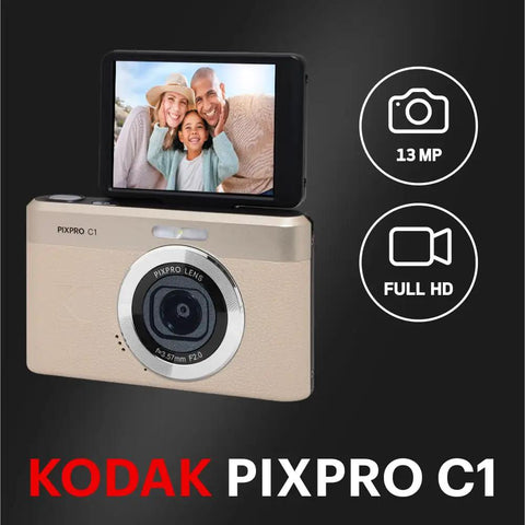 Compact Point And Shoot Camera With 13MP Sensor, 4x Digital Zoom, 26mm F2.0 Wide Angle, 180 Degree Flip Screen, 1080p HD Video, Tan Finish