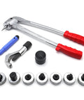 7 Lever Tube Expander Set For Plumbing And HVAC, 7 Die Head Swaging Kit For Copper Brass Aluminum Tubing, tools displayed.