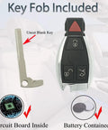 Mercedes Key Fob Replacement For 1997 2014 C Class E Class S Class G Class M Class R Class Sprinter 300 Series Remote Control Key FCC ID IYZ3312 IYZDC Easy To Program High Compatibility Durable Build showing 4-button fob, uncut key, and battery