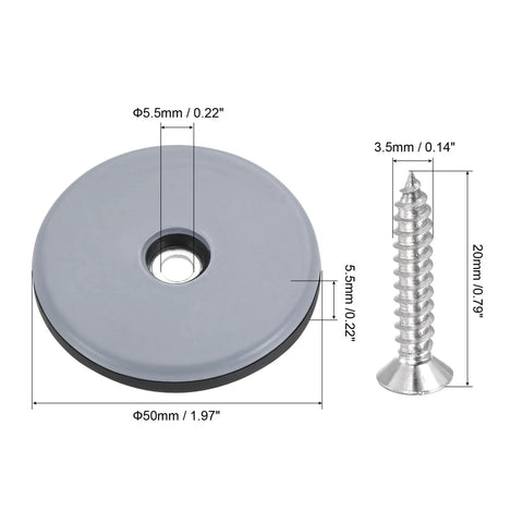 Hella Smooth Furniture Feet Sliders With Durable Screw In Chair Leg Protectors, 50mm PTFE glide pad and steel screw for easy installation.