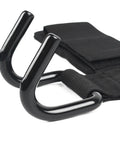 Close-up view of Non Slip Weight Lifting Hooks For Men And Women With Wrist Support and Cushioned Comfort, black rubber sleeve