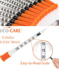 0.3 Ml Syringes 31G 5 Sixteenth Inch 8mm Orange Cap Box Of 100 For Precise Dosing And Smooth One Hand Plunger With Clear Graduations