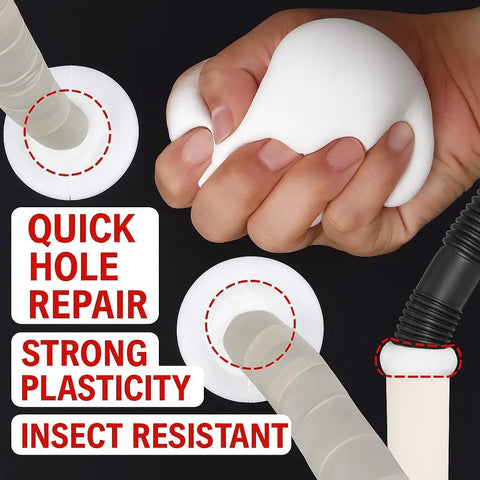 Close-up of a hand holding white moldable Waterproof Duct Seal Putty 8 Pack White Sealing Clay for quick DIY repairs on pipes.