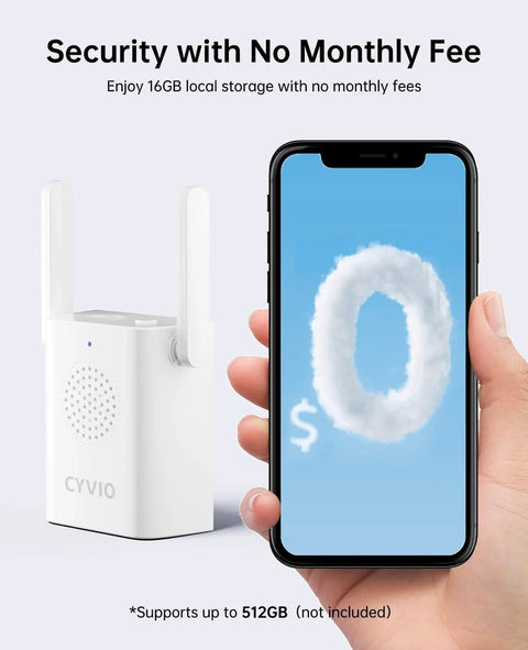 Wireless Doorbell Cam With Base Station, 5MP Super HD Door Cam with smartphone showing cloud symbol and no monthly fee.