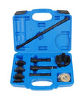 Heavy Duty Motorcycle Bearing Puller And Wheel Bearing Extractor Tool Kit With Multiple Adapters Plus Carbon Steel Hardware In Storage Case Fits Bikes And Scooters For Serious Mechanics Knocking Out Repairs At Home Or In The Shop Today. blue case with wheel bearing adapters and carbon steel puller rods