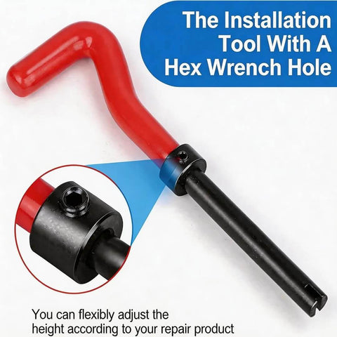 Installation tool with a hex wrench hole for M10 X 1.25 Thread Repair Kit With Helicoil Inserts, red handle and black shaft.