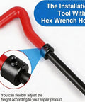 Close-up of red installation tool with hex wrench hole for M12 X 1.25 Thread Repair Kit With Helicoil Inserts And HSS Drill Bit.