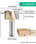 Pro Grade T Slot And Groove Router Bit 1/2 Inch Shank 5/16 Cut Diameter 3/4 Cutting Length dimensions with wood sample