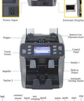 Commercial CIS Currency Counter With Touch Screen Multi Currency Detection And Serial Number Reader For Bank Use showing control panel and ports.