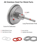 3 Inch Dial Kettle Thermometer With 2 Inch Probe Half NPT Stainless Steel Dual Scale Fahrenheit Celsius For Home Brewing No Fuss Quick Install On Your Brew Pot Food Safe Temperature Gauge, stainless steel probe and 1/2 NPT fitting