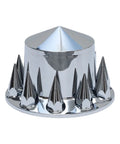 ABS Chrome Removable Hubcaps Set For Semi Trucks Front And Rear Wheel Axle Covers With 33mm Thread On Lug Nut Covers displayed