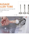 Using Size 8 Stainless Steel Sausage Stuffer Tubes Set Three Tube Kit for filling meat casings with ground meat in kitchen