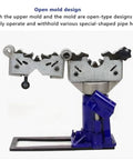 Open mold design of Top Shelf Heavy Duty Electric Hydraulic Hose Crimping Machine for high pressure lines, showcasing ergonomic features.