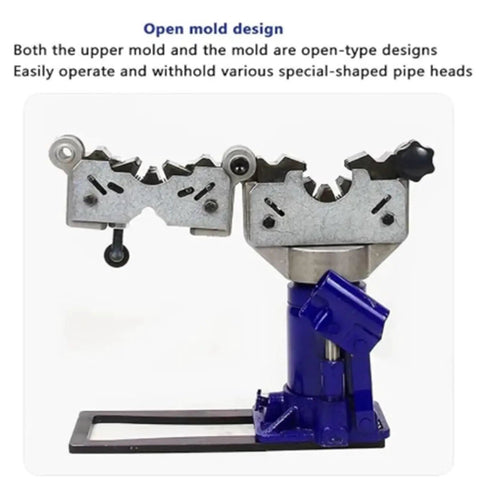 Open mold design of Top Shelf Heavy Duty Electric Hydraulic Hose Crimping Machine for high pressure lines, showcasing ergonomic features.