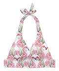 Two Piece Swimsuit Set For Women With Short Skirt Green Leaves And Pink Flamingo Floral Print top with tie straps