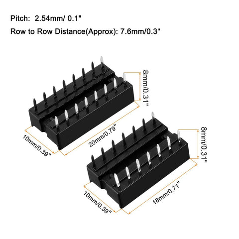 DIP IC Socket Adapters Set 2.54mm Pitch 2 Row With 14 And 16 Flat Pins For Soldering On PCBs 40 Piece Pack