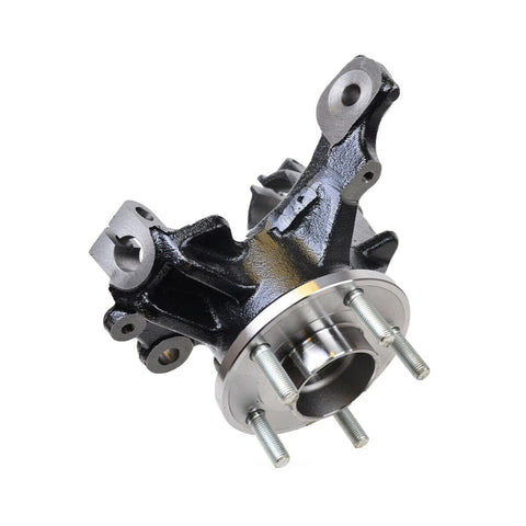 Front view of front steering knuckle and wheel bearing hub assembly replacement for 2012 2018 Ford Focus 2 piece set keeping alignment tight
