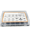 Vacuum connector assortment kit in clear plastic case, black nylon, 12 sizes, front view