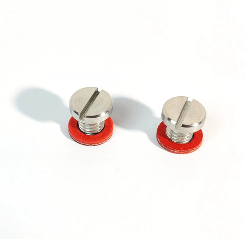 Two 2 Pack Stainless Steel Drain Screw Plug And Gasket Kit for outboard unit, 304 stainless steel, with red gaskets on white background.