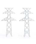 Totally Legit N Scale 1 160 Miniature Electric Transmission Tower pair showing realistic ABS plastic for model railroad scenery.
