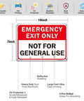 2 Pack Emergency Exit Only Sign Not For General Use Clear As Day Warning Label High Visibility Red Black White Bold Lettering, 10x7 inch aluminum sign.