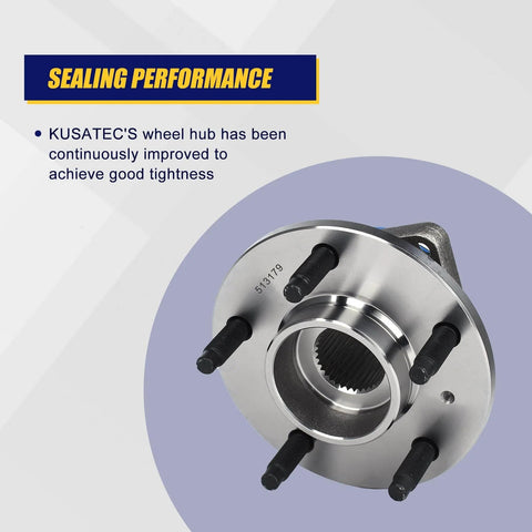 Front Wheel Hub & Bearing Assembly Pair 2pcs, 5-Lug w/ ABS, Sealed Ball Bearing Hub Unit Replacement close-up with sealing performance