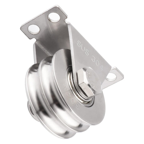 Two Pack 48Mm Double Groove Pulley Wheel Set For Wall Mount Cable Systems 304 Stainless Steel With Quiet Duplex Bearings Rust Resistant