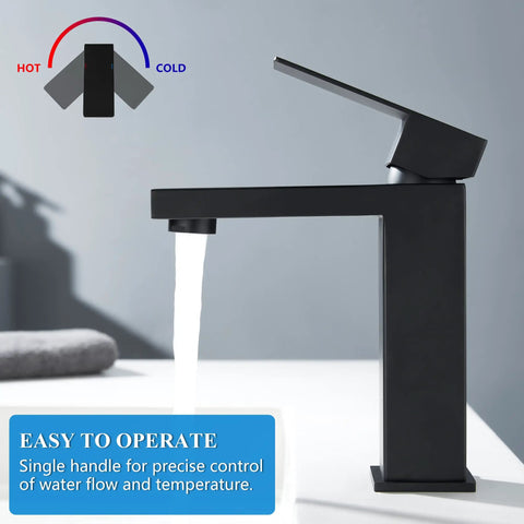 Matte Black Single Hole Bathroom Faucet With Overflow Pop Up Drain Modern Vanity Faucet With One Handle Water Saving Aerated Spout