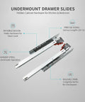 Hidden Undermount Drawer Slides For Kitchen And Bedroom, Galvanized Steel, Concealed Rails, Smooth Glide, 1 Pair