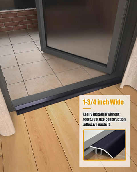 36 Inch Matte Black Floor Transition Strip For Tile Laminate And Vinyl Flooring Door Threshold Reducer Gap Cover Perfect For Kitchen Bedroom And Bathroom Doors No Drill Glue In Adhesive Not Included installed between tile and wood flooring