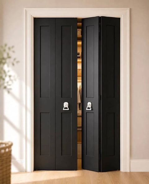 Ceramic White Cabinet Triangle Pulls 4 Pack With 1.6 Inch Backplate Hides Scratches Like A Pro on black bifold doors