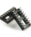 DIP IC Socket 2x8 Dual Row 16-Pin Soldering Socket, 2.54mm Pitch, 7.6mm Row Spacing, rugged black and silver adapter
