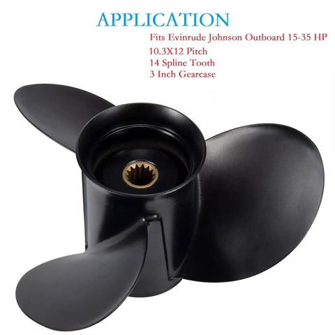 Outboard Propeller 10 Point 3 X 12 Pitch 3 Blade Aluminum For OMC Johnson Evinrude 20 25 30 35 HP with 14 Spline Hardware