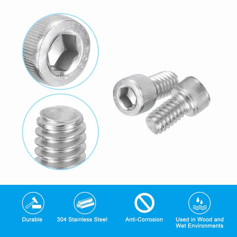 Hex Socket Cap Head Screws Set, 30 Pcs 1/4-20 X 7/8 Inch Fully Threaded Stainless Steel Bolts shown in detail
