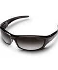 Heavy Duty Polarized Wraparound Safety Glasses With Kickass Anti Scratch Coating And No Slip Fit For Rugged Workdays And Relaxed Weekends sporting a black frame and smoke lenses.