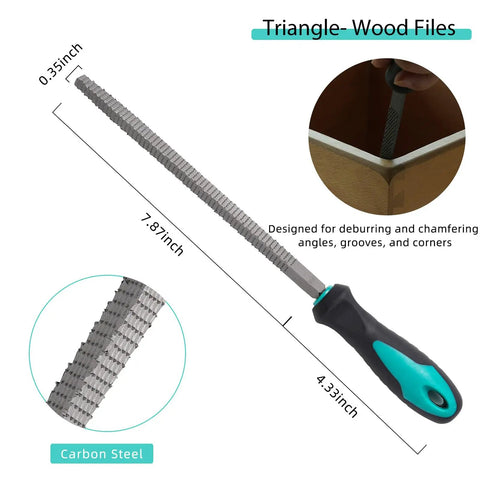 Kickstart Your Carpentry Game With This Hella Durable Eight Inch Wood Rasp File Set Featuring Flat Round Half Round And Triangular Teeth For Knotty Smoothing Badass Wood Finishing Work, vintage 7.87 inch triangular carbon steel file.