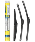 Front And Rear Windshield Wiper Blades 28 20 16 Inch Set Compatible With 2011 2020 Toyota Sienna Graphite Rubber mounted on package displaying features.