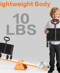 Child holding Foldable Utility Wagon Cart With Wheels, Heavy Duty Hauler Capable Of 360 Lbs, 10 lbs weight shown next to cart
