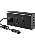 Portable 200W Car Power Inverter Dc 12 Volt To 110 Volt Ac Converter with dual outlets and USB ports for vehicle use.