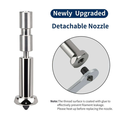 Two Pack High Temp Hotend Kit For 3 Max 3D Printers showing detachable titanium alloy throat and nozzle for quick swap.