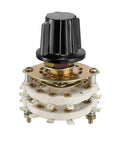 Four Pole Four Position Rotary Switch With Knob, Band Selector, Two Deck, 20 Contacts, Mounted on White Base with Black Knob