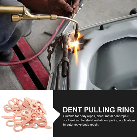 Detail of welding process using Dent Puller Ring Kit For Auto Body And Sheet Metal Repair 200 Piece Set With Precision Shaping.