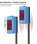 Background Suppression Diffuse Photoelectric Sensor With 10 To 350 Mm Range, 12 To 24 V DC, PNP Output, Color Insensitive Detection, Built For Tough Industrial Use, blue rectangular sensor