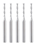 Five Piece Spiral Upcut Router Bit Set With One Eighth Inch Cutting Diameter And One Quarter Inch Shank For Woodworking And CNC Projects
