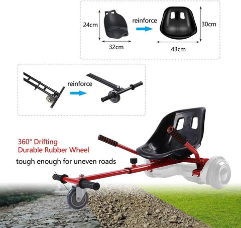 Hoverboard Seat Attachment Converts Six And A Half To Ten Inch Self Balancing Scooters Into A Fun Go Kart Ride Red Easy Install Seat Kit