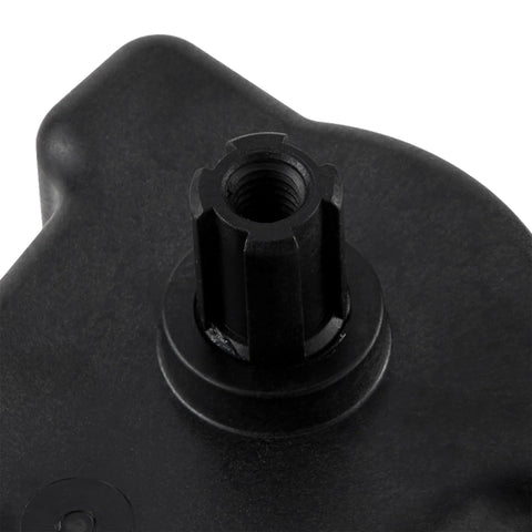 Front close-up of black CVA-24T valve actuator mounting shaft with threaded hole
