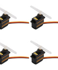 Four Metal Gear Analog RC Servo Motor Drive Set, shockproof micro gear servos for robots and drones, Futaba JR compatible.
